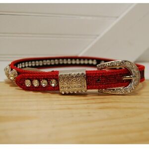 Kids Western belt 3/4" Cowgirl cowboy Red Rhinestone Studded Skinny Belt Size 20